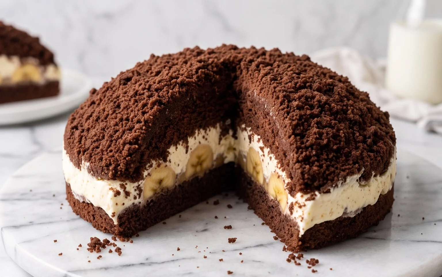 Klassischer Maulwurfkuchen mit Banane & Sahne